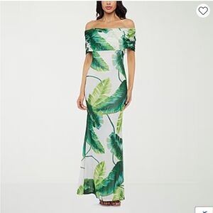 Premier Amour Off The Shoulder Womens Short Sleeve Leaf Maxi Dress